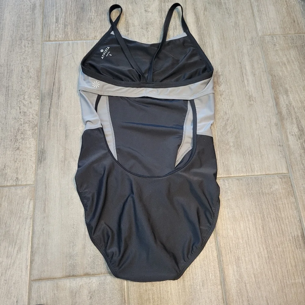 Athleta High Dive One Piece Black and Gray Women Swimsuit Size Small New